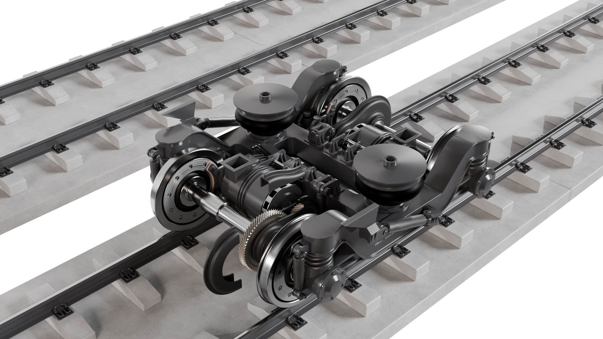 Broad gauge leading bogie placed on rails